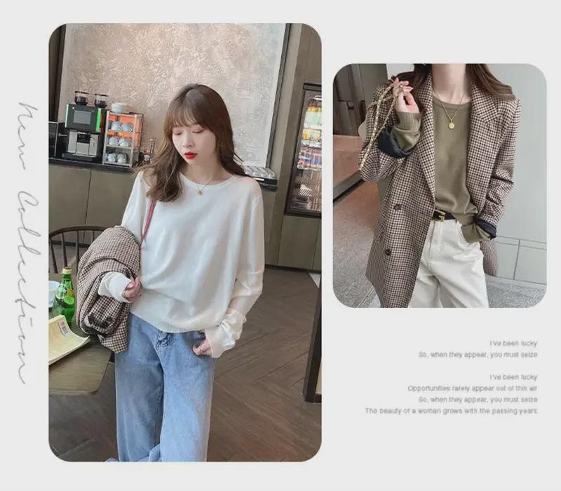 Women's Stylish Cashmere Sweater: Round Neck, Thin, Ideal for Spring & Autumn, 2025 Collection, Versatile Inner or Outer Wear.