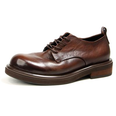 Zapatos Casuales de Cuero para Hombre Estilo Británico Primera Capa de Cuero Vacuno Cuero Genuino Zapatos de Hombre Hechos a Mano Retro Pulido Punta Redonda Cuero Hogar