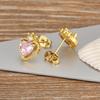 Nidin New Arrival Romantic Heart Shape Inlaid Pink Zircon Charm Stud Earrings for Women Birthday Party Ear Jewelry Delicate Gift