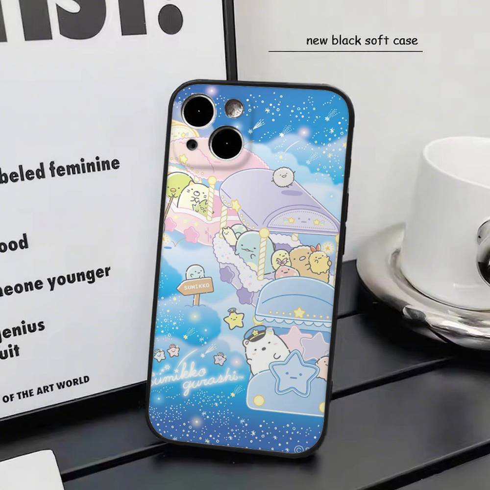 Cute Cartoon Sumikko Gurashi For iPhone 13,17,11,12,16,14,15,Plus,Pro Max Soft Silicone Black Phone Case