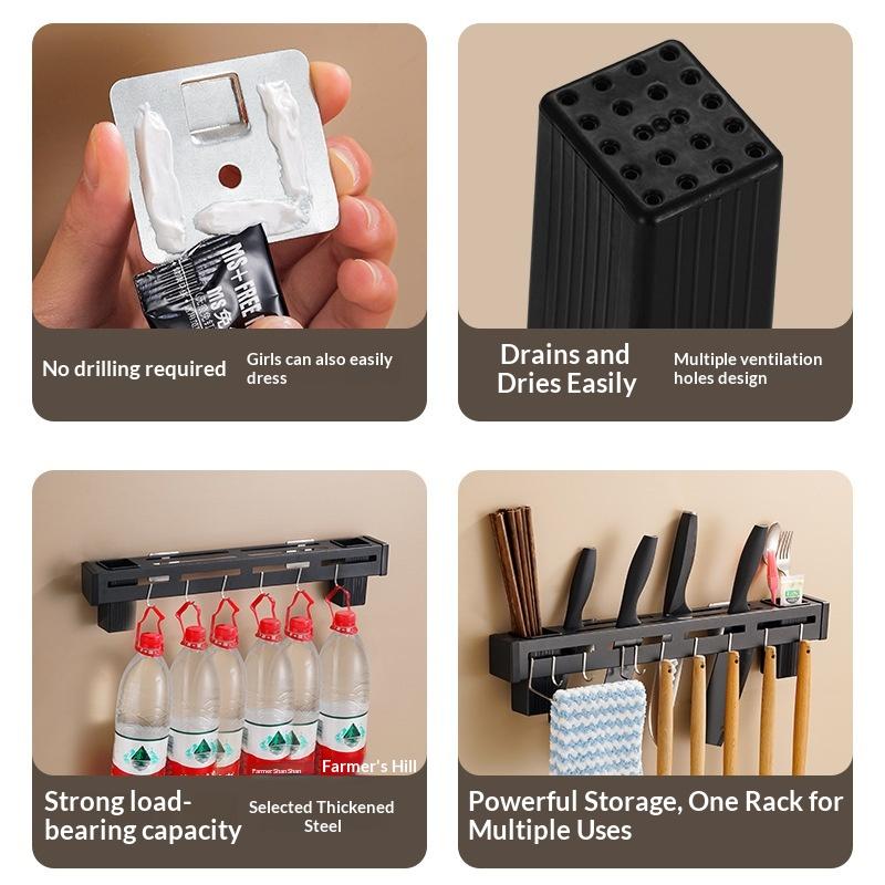 Stainless Steel Knife Holder Chopstick Holder Multi-Functional Knife Storage Rack Wall-Mounted Kitchen Rack