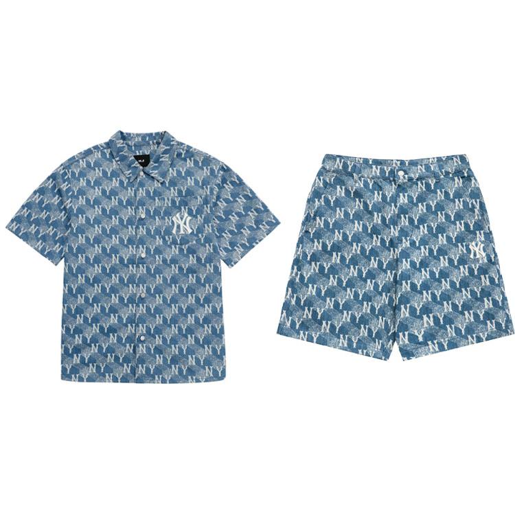 MLB New York Yankees Shirt Matching Sets Men's Lapel Moderate 3LDRM0633-50SBL-