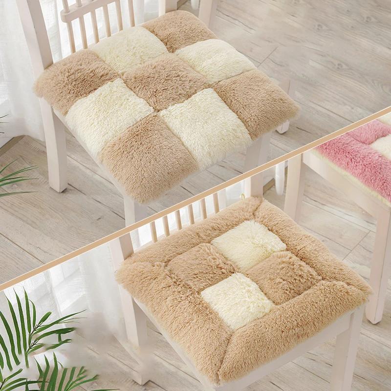 

38x38cm Plush Plaid Chair Seat Pads Square Warm Winter Chair Pads Non Slip Stool Mat Bedroom Window Floor Mat Decor Cushion 38X38cm
