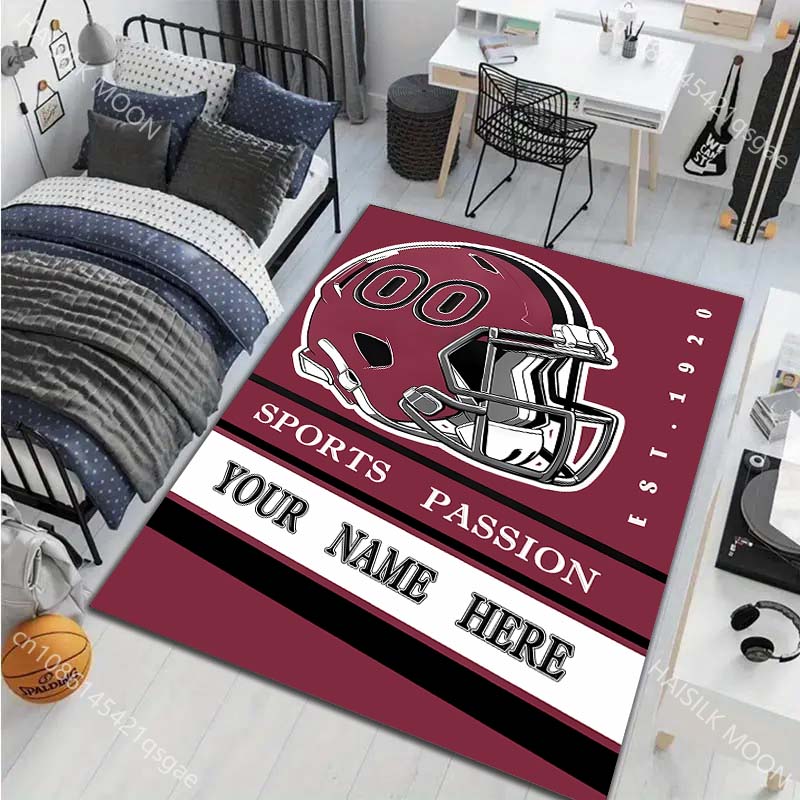 Rugby Team Print Personalisierter Benutzerdefinierter Name Teppich für Wohnzimmer Schlafzimmer Heimdekor Rutschfeste Bodenmatte Moderner Teppich Waschbare Teppiche