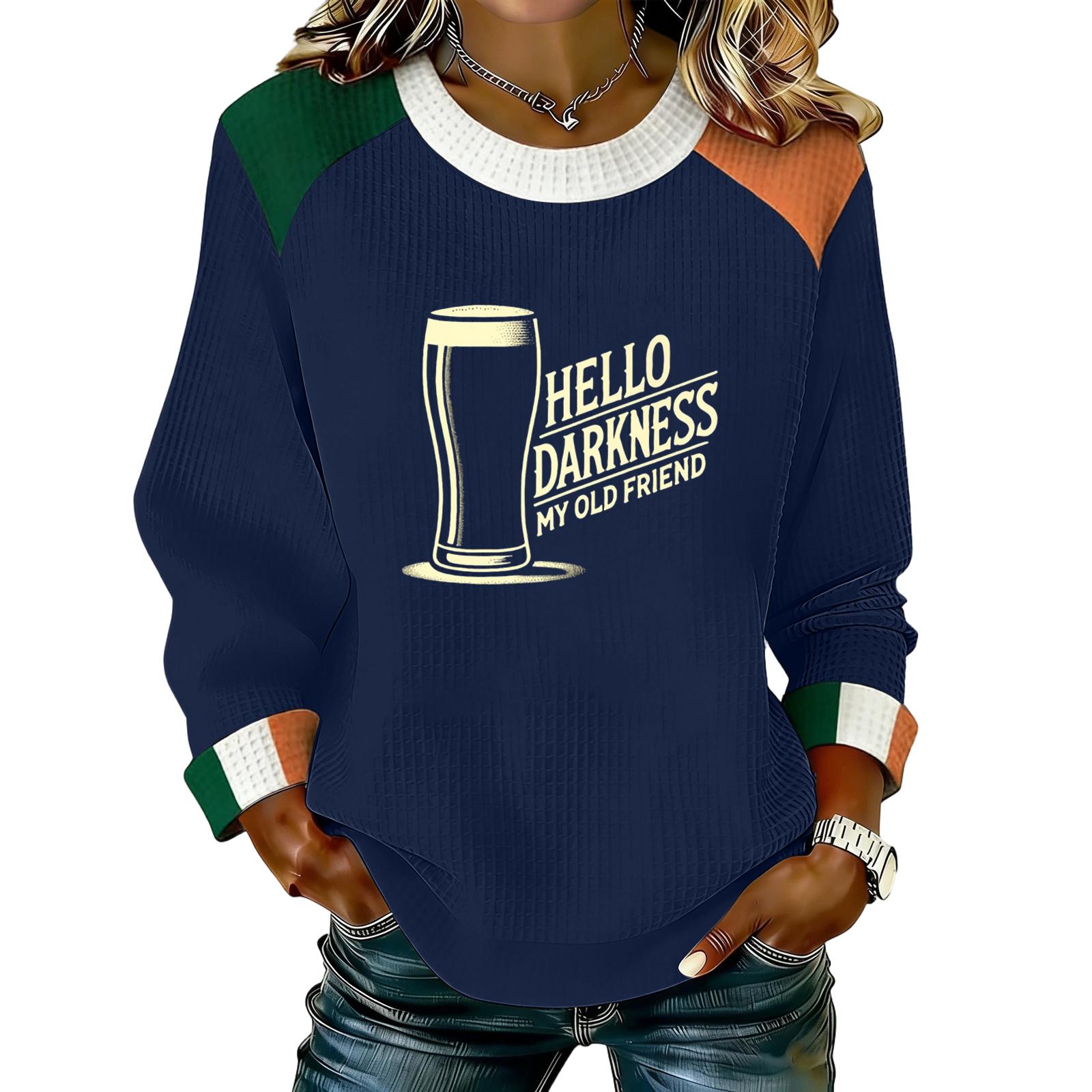 

Женская повседневная модная блузка с длинным рукавом и круглым вырезом, пуловер с принтом XXL тёмно-синий