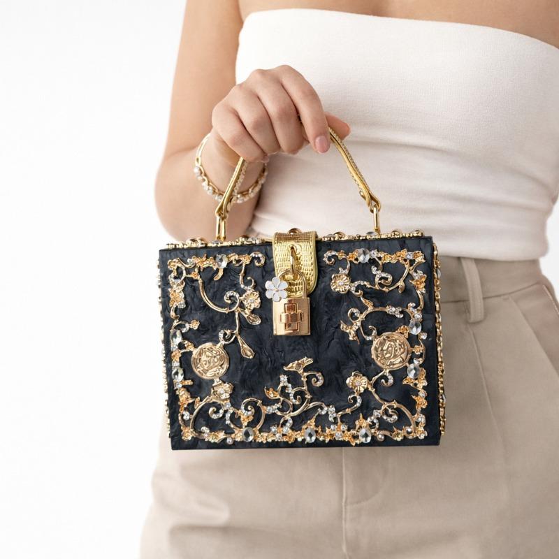 Acrylic dinner bag hollow metal engraved diamond-encrusted handbag shoulder messenger women's bag