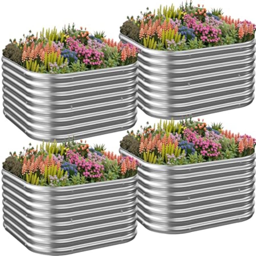

4 Pack 2x2FT Corrugated Galvanized Steel Raised Garden Bed Outdoor Metal Above Ground Garden Bed for Vegetables and Flowers Gre United States