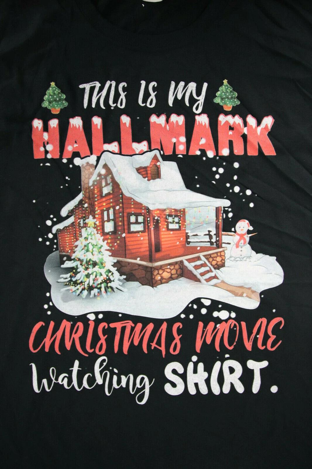 THIS IS MY CHRISTMAS MOVIE WATCHING SHIRT- Snowy Cabin T-Shirt XL, Black 4XL