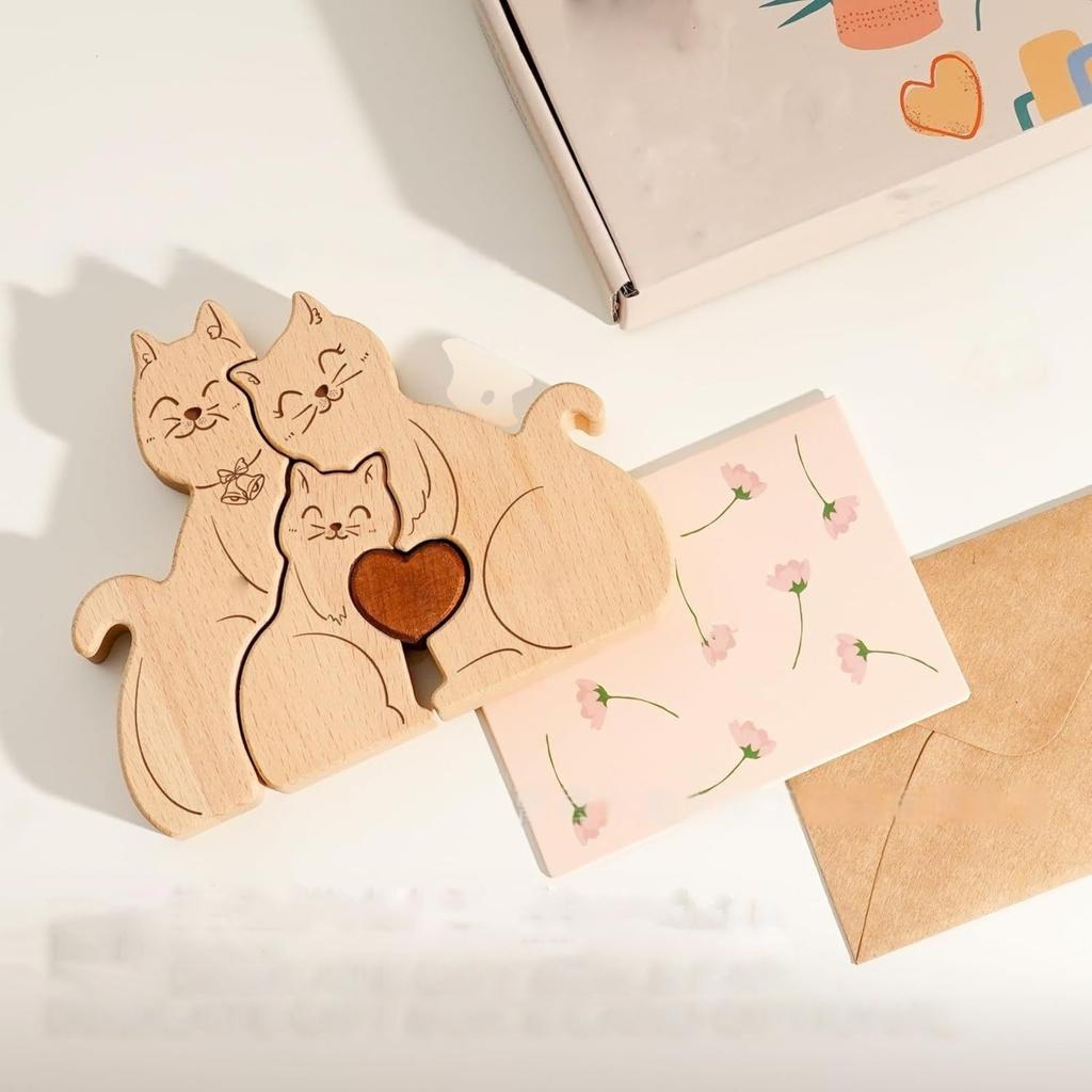 Wooden Family Puzzle Set, Home Decoration, Carving Ornament, Party Decoration, Crafts.