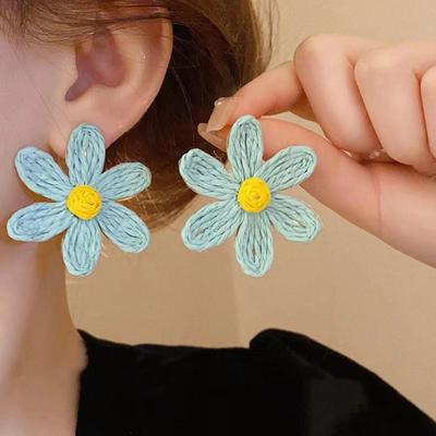 Raffia Weaved Ear Accessories Ethnic Style Flower Stud Earrings Sweet Sunflower Earrings  Holiday