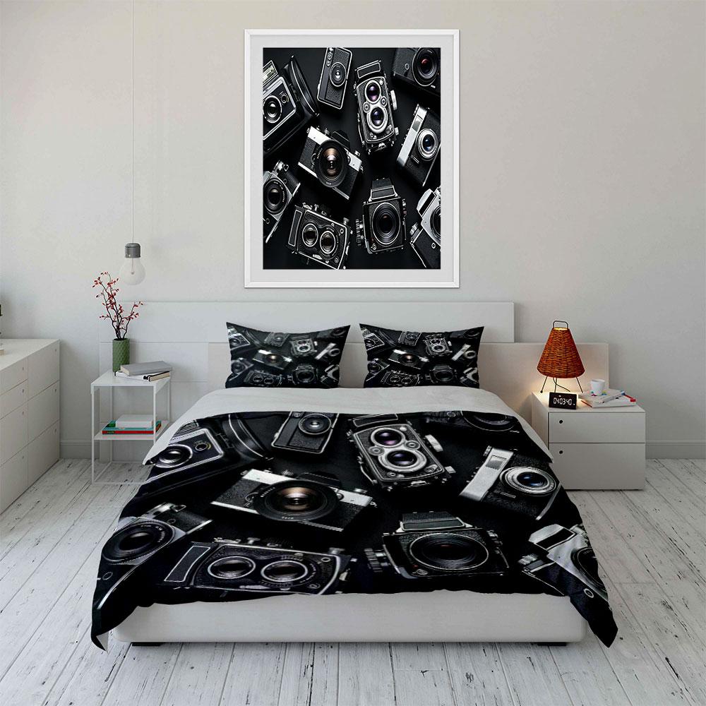Vintage Camera Set Decoratie Meerdere Maten Kinder- En Slaapkamer Voor Volwassenen Prachtige 3-delige Beddengoedset, Cadeau