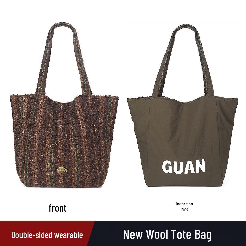 

Двусторонняя шерстяная сумка-тоут - Большая вместимость, Модная зимняя и осенняя наплечная сумка