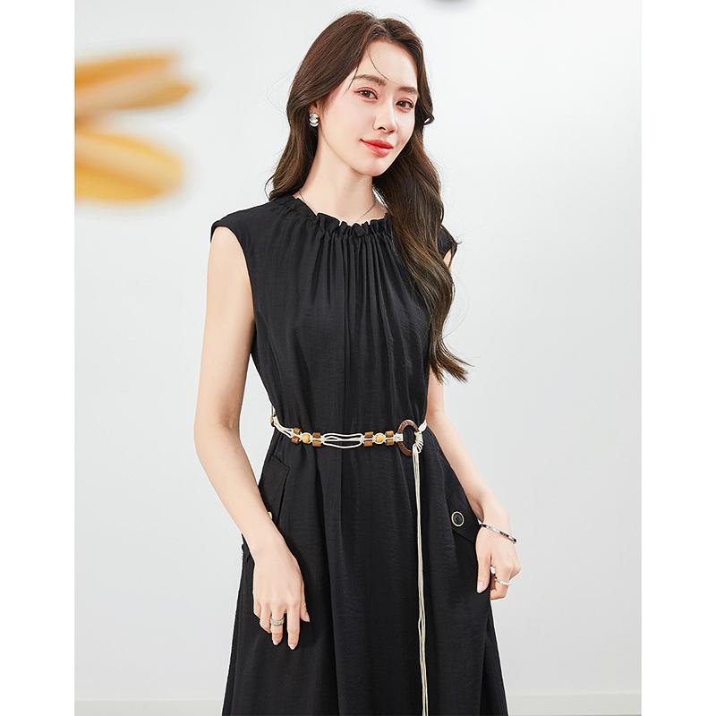 Summer New Fashionable Sleeveless Pleated Elastic Design Casual Temperament Dress