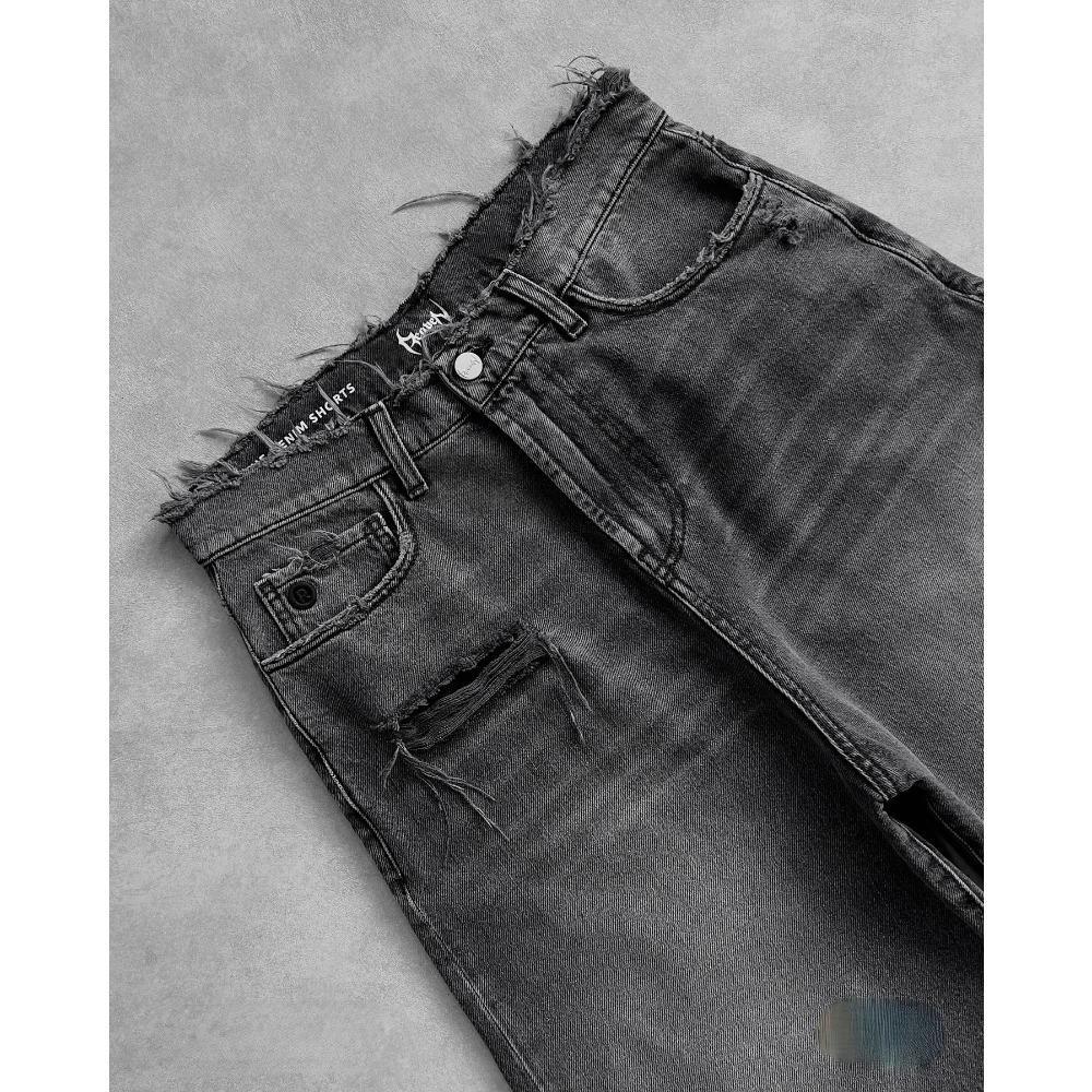 ZYLLO Y2k Black Punk Washed Baggy Work Shorts Men Women Fashion Hip Hop Ripped Hole Denim Shorts Vintage Raw Edge Jorts Streetwear