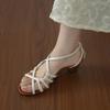 Sheepskin version~ Hand-woven hollowed-out vacation style high-heeled Roman shoes women's summer open-toed temperament with skirt sandals