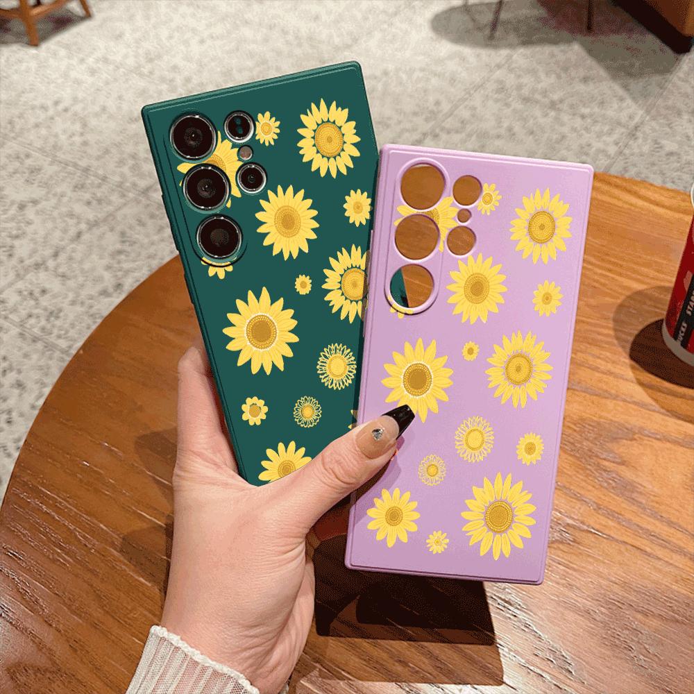Yellow Sunflower Pattern Case for Samsung Galaxy S25 S24 Ultra S23 S22 S21 S20 FE Plus Soft TPU Slim Fit Shockproof Cover