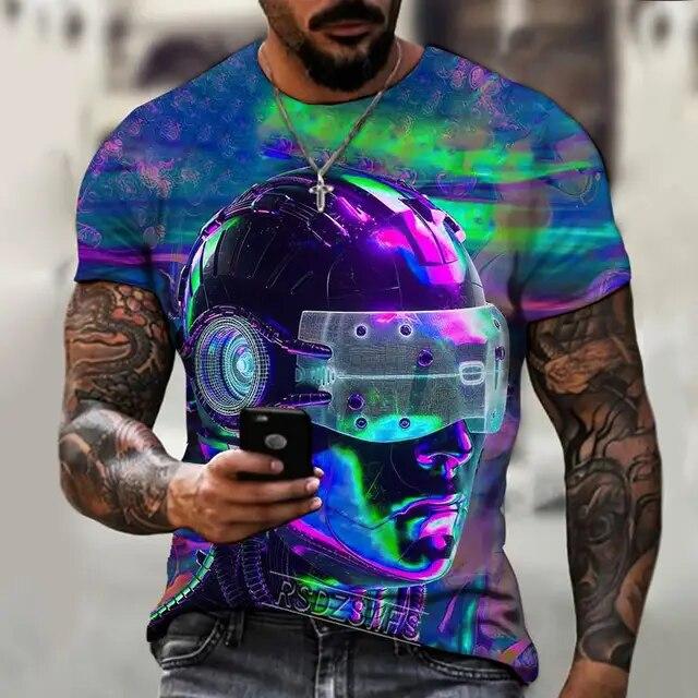 Летняя мужская футболка Мужская рубашка Техническая информация Future Brain Robot Рубашка с круглым вырезом Футболка с 3D принтом Свободные размеры S