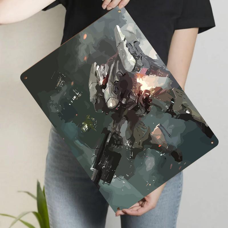 

Mecha Warrior Metal Iron Painting Cyberpunk Style Wall Art Home Decor for Living Room Bedroom Study Room 20x30cm（7.8x11.8inch）