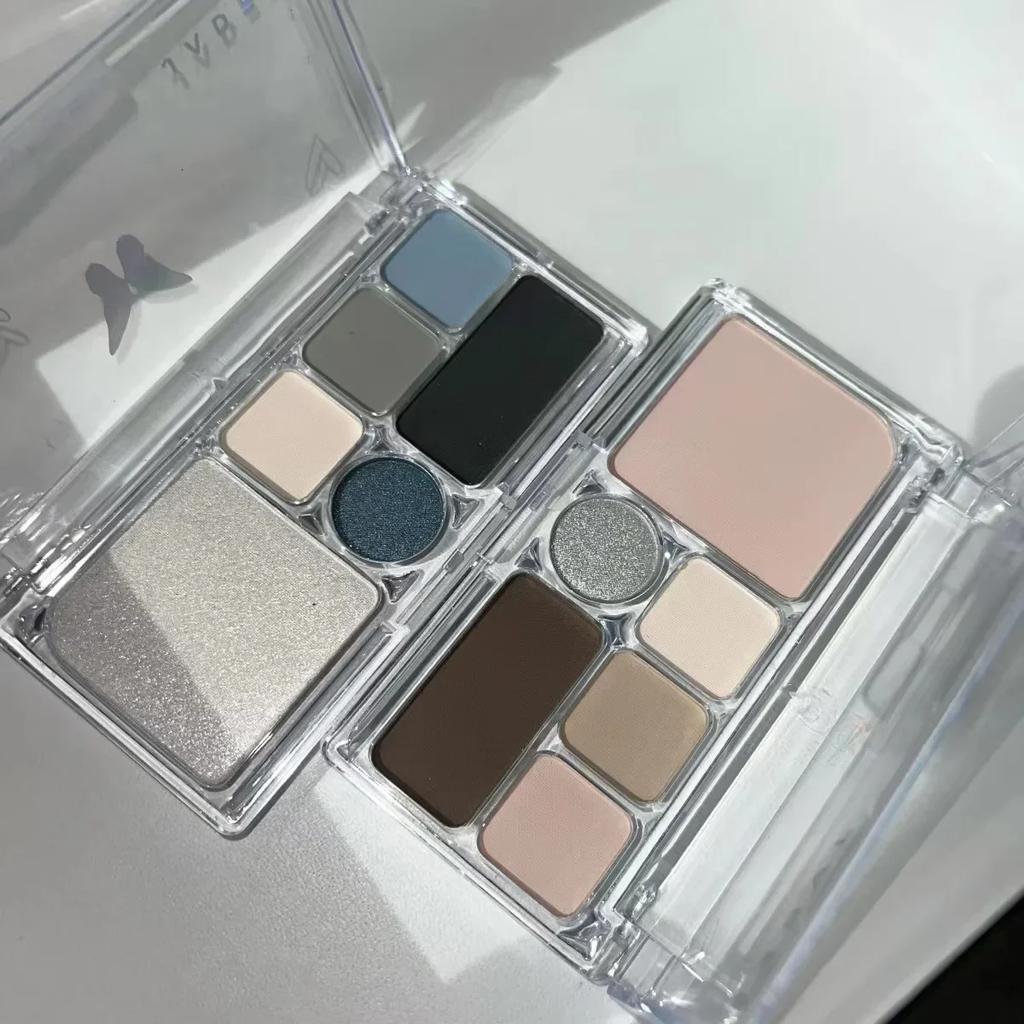 Palette d'ombres à paupières 6 couleurs Punk Smoky Noir Pailletée Nacrée Palette d'ombres à paupières Coréenne Bleue Brillante Contour Blush Maquillage