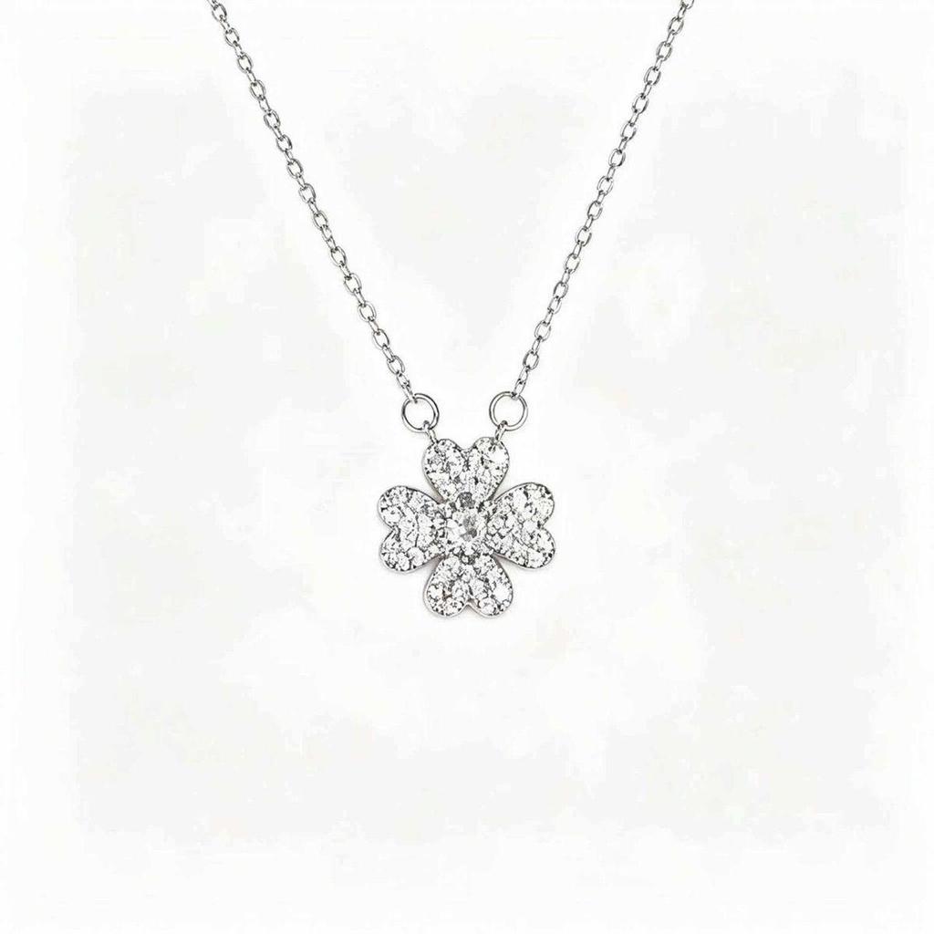 Elegant Four-Leaf Clover Diamond Necklace for Women - Luxury Clavicle Chain with Simple, Versatile Flower Pendant