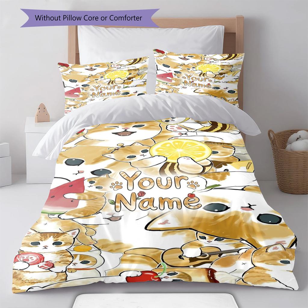 Cat Donut Duo Custom Name Pattern Bedding Quilt Set Quilt Cover Pillowcase Home Birthday Gift(1 * duvet cover + 2 * pillowcase, without core)