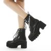 Fashion 2024 Gothic Black Ankle Boots For Women Plus High Heel Female Shoes Lace-Up Nigh Club Black Sexy Rivets Chain Short Boots