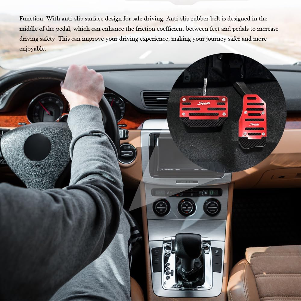 2PCS Car Non-Slip Aluminum Alloy Pedal Pads, Anti Skid Car Brake Pedal, Accelerator Pedal Pad Cover Foot Pedal Pads Kit, Nonslip Car Pedal Pads Auto