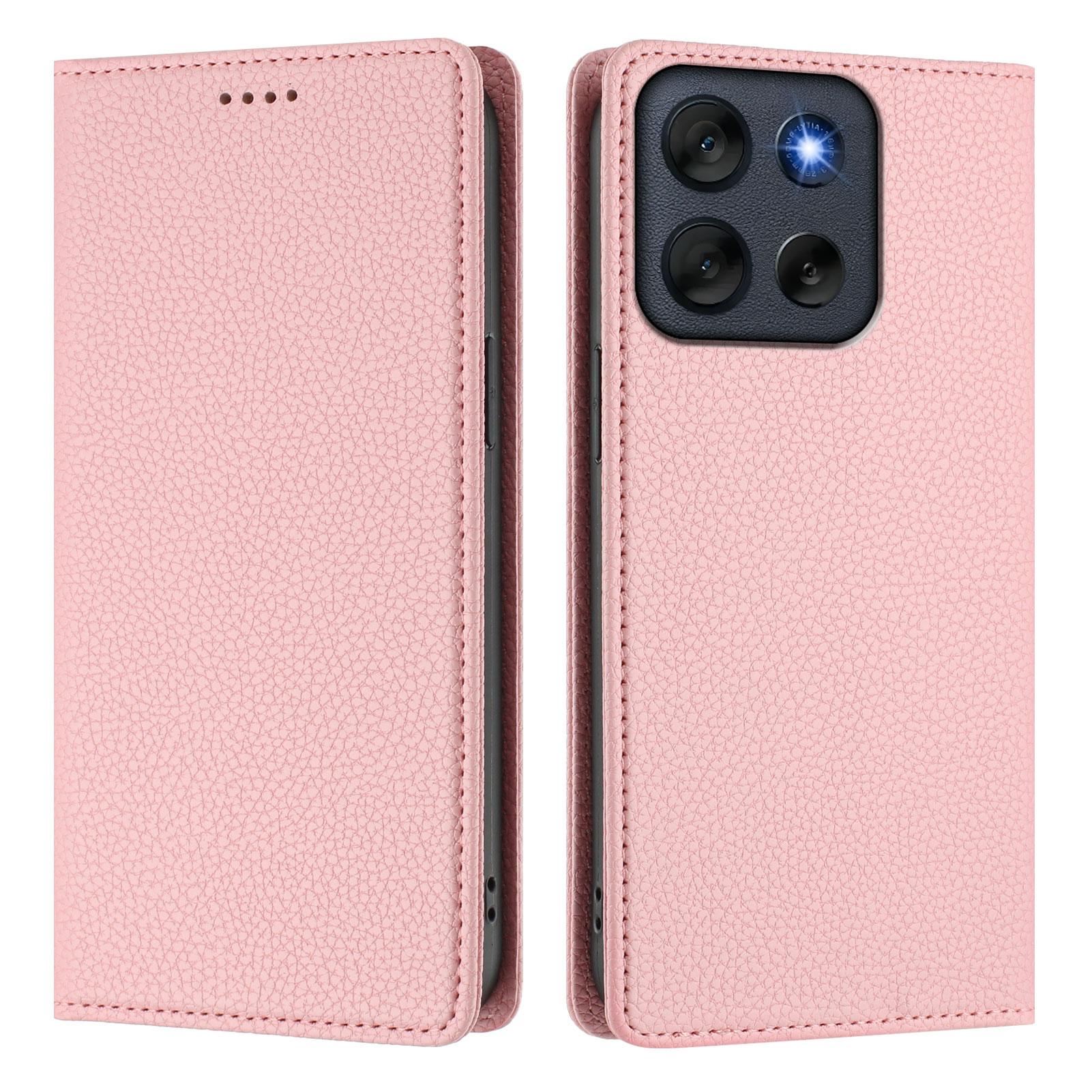 

For Motorola Moto G56 5G Wallet Case RFID Blocking Litchi Texture Leather Mobile Cover Pink