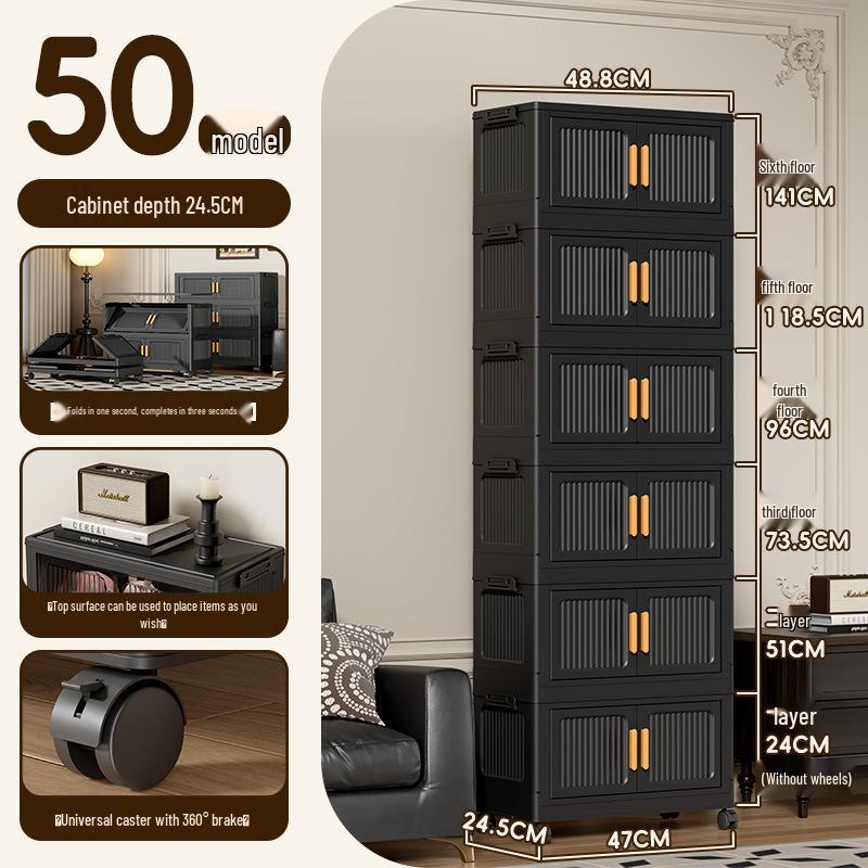 Foldable Plastic Storage Box with Wheels - Multi-layer Organizer Cabinet for Bedroom and Bedside