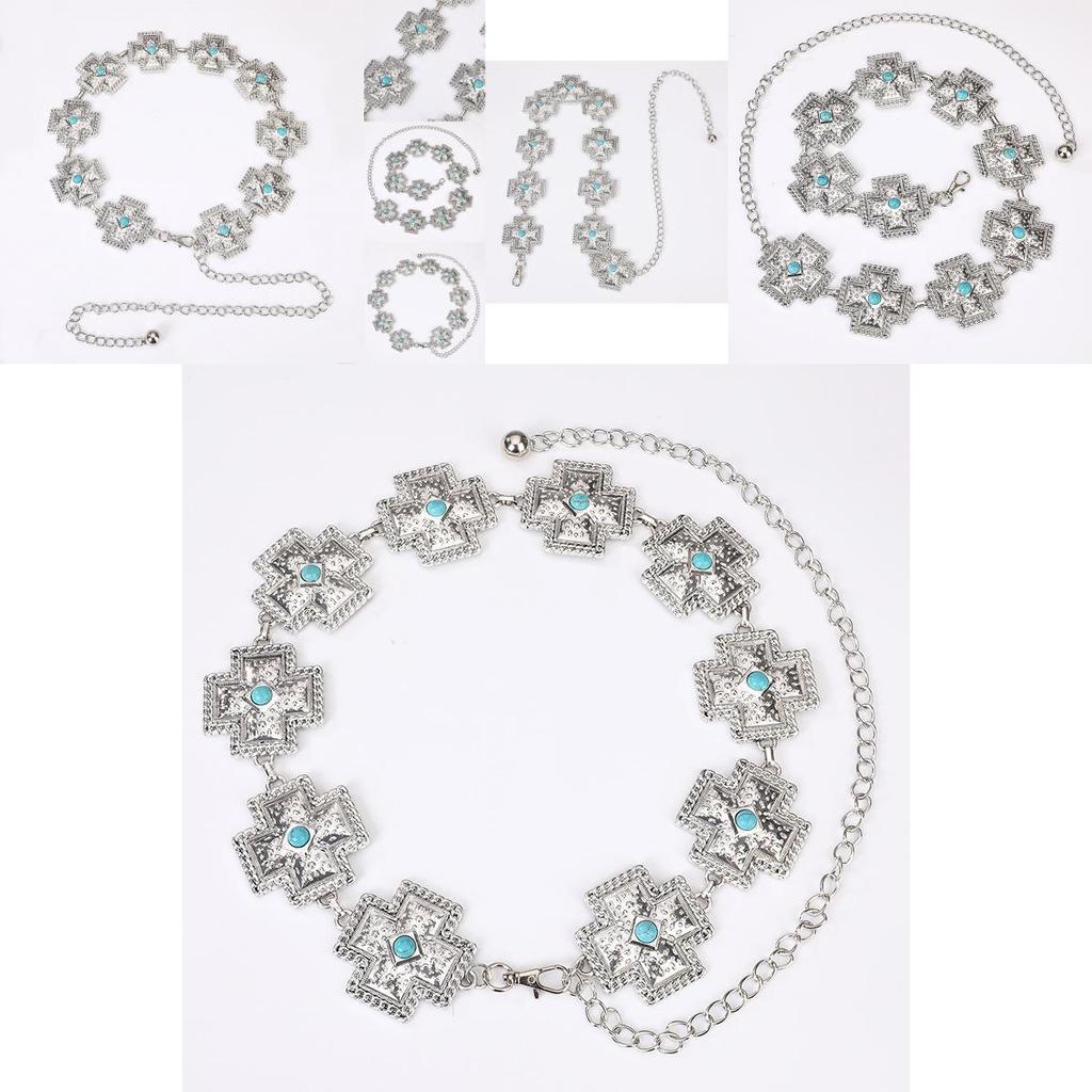 Bohemian Turquoise Cross Waist Chain For Women With Metal Embellishments For Summer Fashion