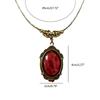 Gothic Oval Pendant Crystal Necklace Red Quartz Charm Necklace Vintage Chokers Women Fashion Jewelry Christmas Gifts