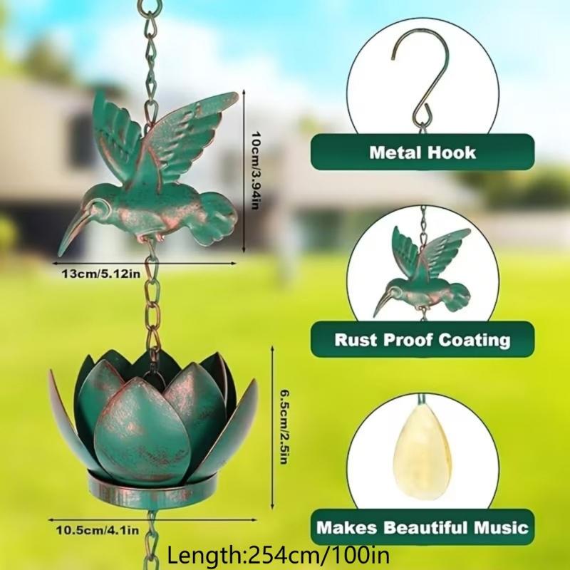 Hummingbird Rain Chain Hummingbird Cups Rain Chain for Gutter Eaves Drainage Outdoor Decoration Adjustment Catcher Chain