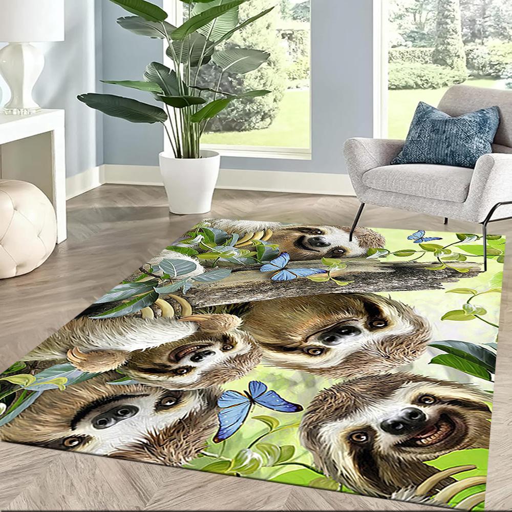 Sloth In The Jungle Square Rugs Are a Great Choice for Living Rooms, Bedrooms, Home Décor, and As Gifts.