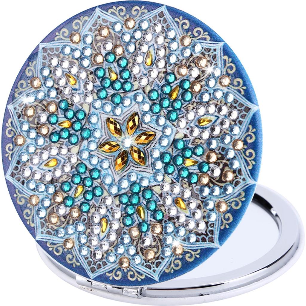 DIY Rhinestone Embroidery Mosaic Makeup Mirror Art Craft Set Double Side Crystal Diamond Mirror Pocket Mirror for Adult and