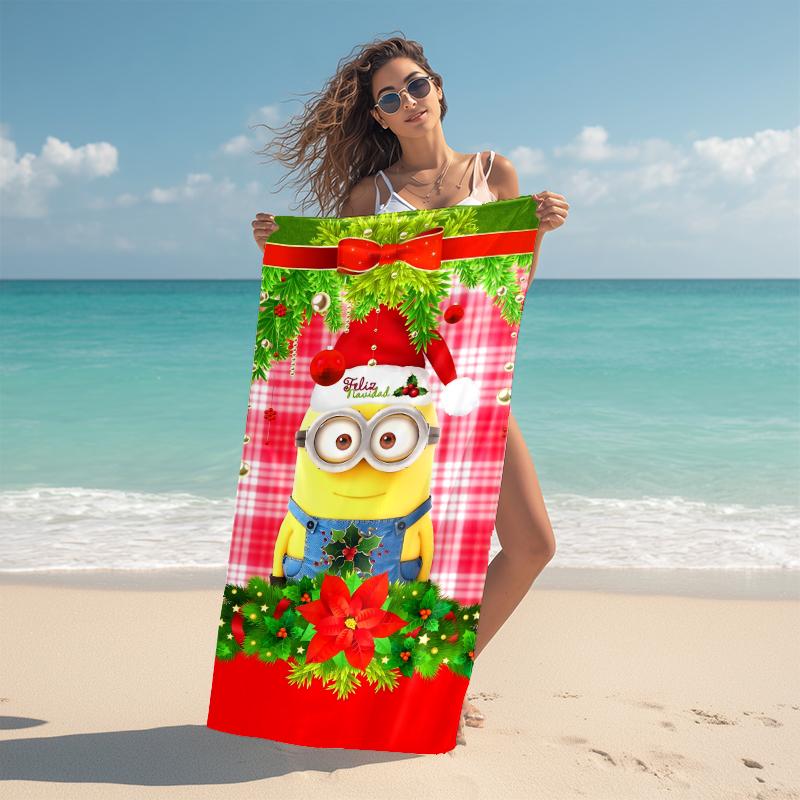 1Pc Christmas Minions Celebration Beach Towel Microfiber Beach Towel Thin Absorbent For Beach Swimming Yoga Bath Sports