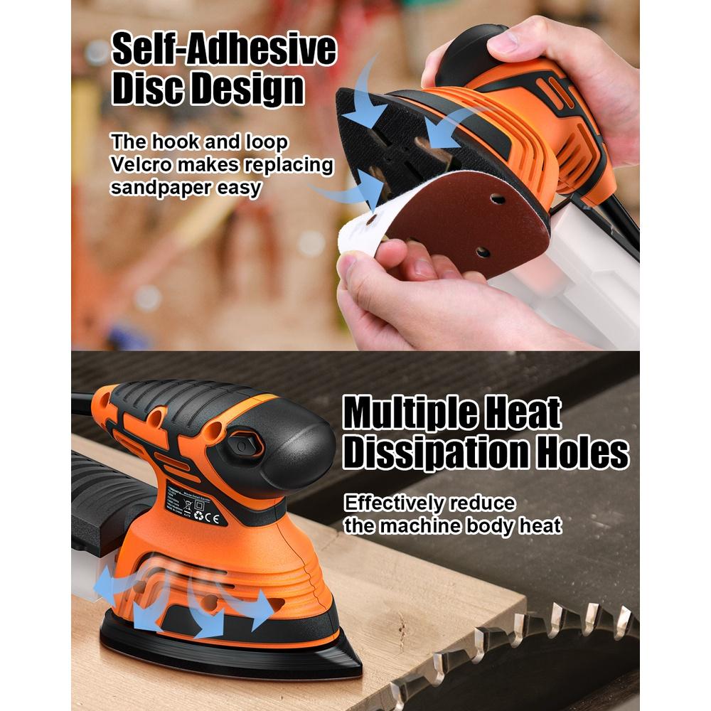 230W TS-SD2 Sandpapers Drywall Sander Efficient Dust Collection System Power Tools Mouse Detail Sander With 12Pcs