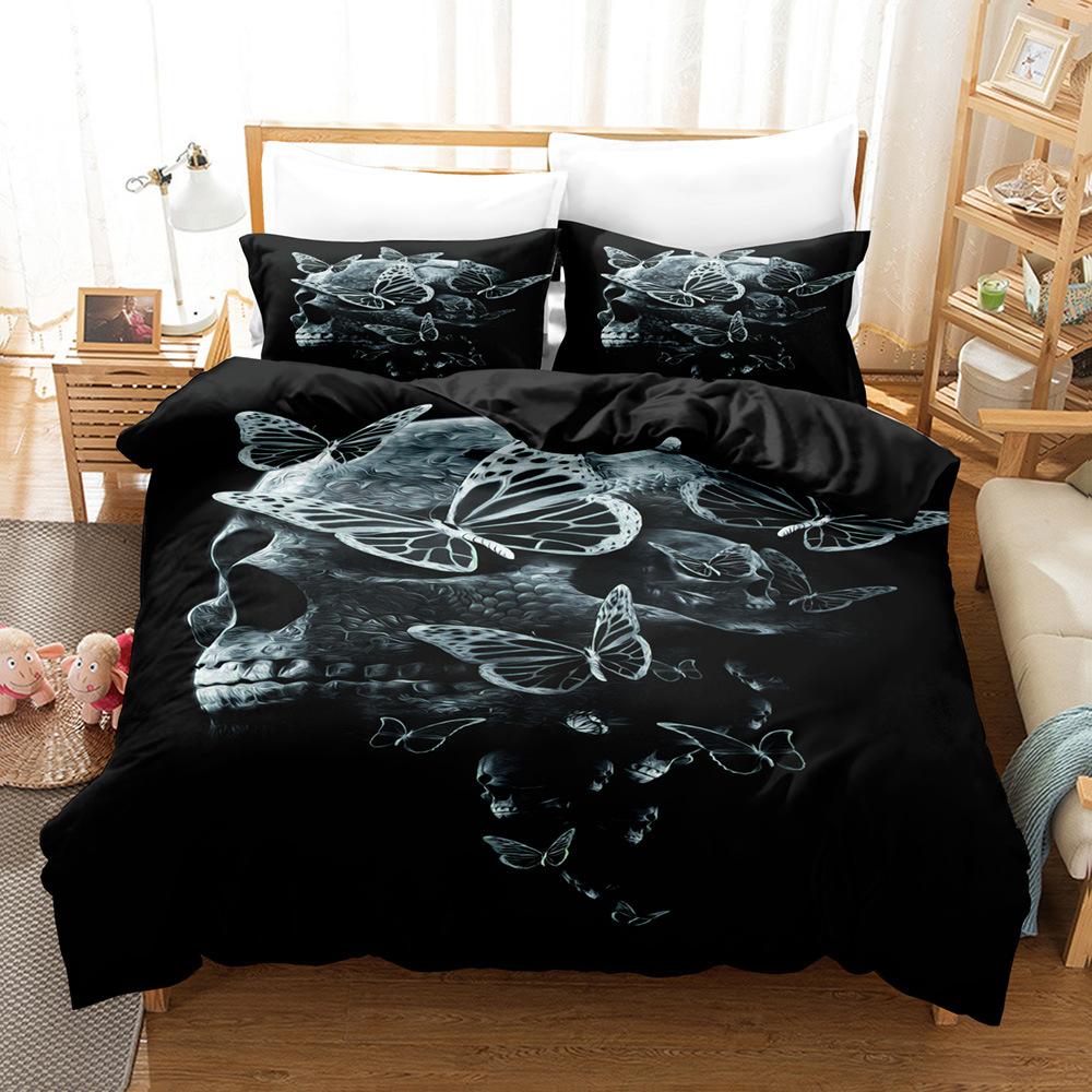 3D digital printing bedding four-piece set three-piece set skull sheet quilt pillow