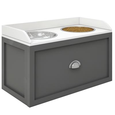 Stainless Steel Raised Dog Bowls, with 21L Storage Drawer for Large Dogs - Grey