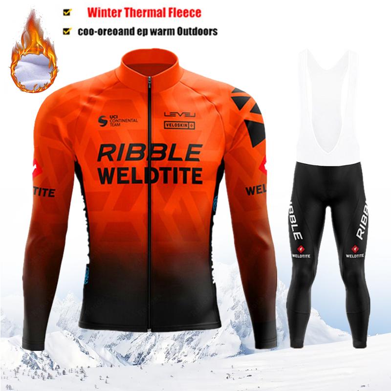 2025 Pro Team Winter Cycling Jerseys Set Yellow Long Sleeve Thermal Fleece Bicycle Clothing Keep Warm Bike Wear Suit Sportswear