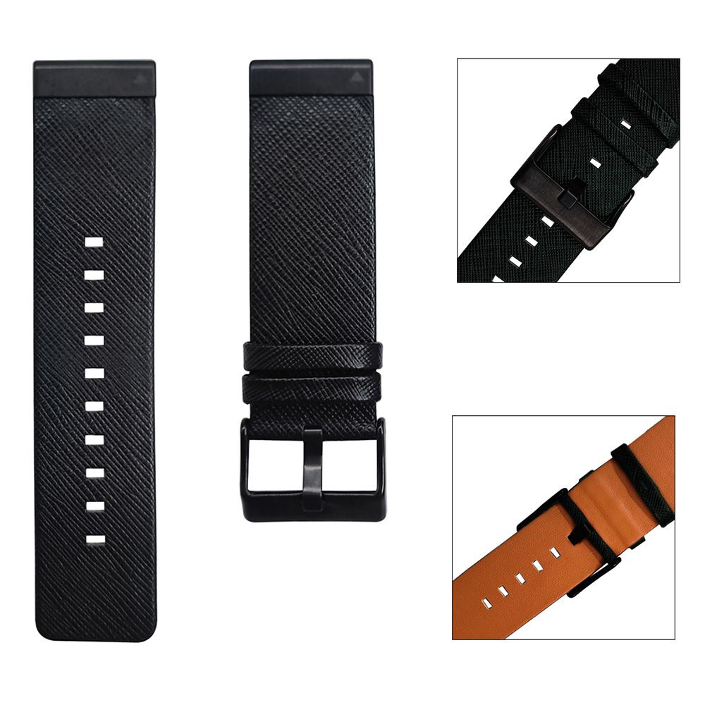 For Garmin Fenix 7 Pro/7/6/5 Leather Wrist Band Adjustable Watch Strap with Metal Pin Buckle