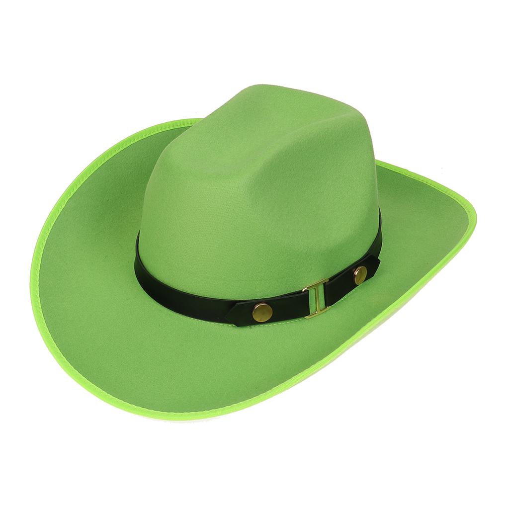 Unisex Western Cowboy Hat Wide Brim Roll‑Up Brim Double‑Top Felt Fedora Hat,10 Colors,Multiple Optional Detachable Hat Bands