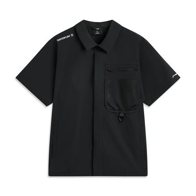 Li Ning CF Outdoor Casual Versatile Quick-Dry Cool Short Sleeve Shirt Men Shirts Black ASHV055-1