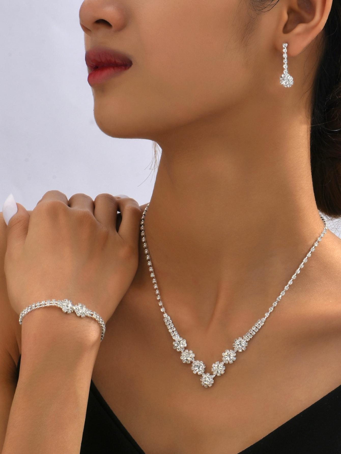 

Женский свадебный набор из 4 предметов, ожерелье со стразами, браслет, серьги, аксессуары для вечеринок и банкетов copper&45cm