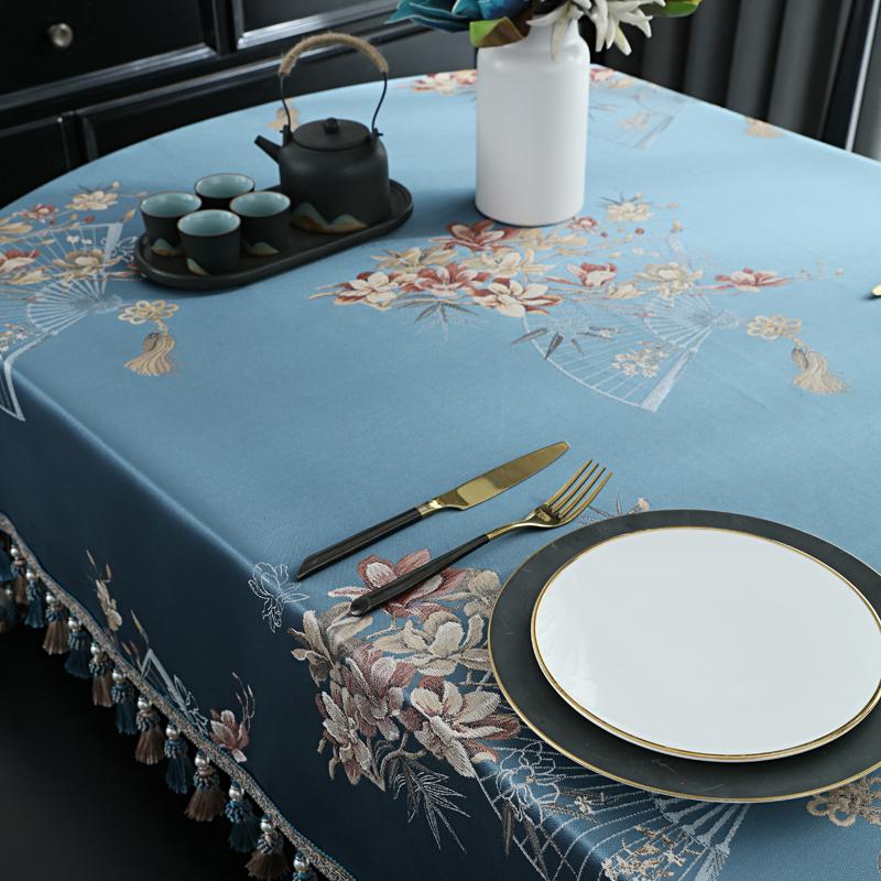 Chinese Tassels Oval Tablecloth For Dining Table Party Luxury Kitchen Coffee Table Cover Fabric 3d Jacquard Home Decoration