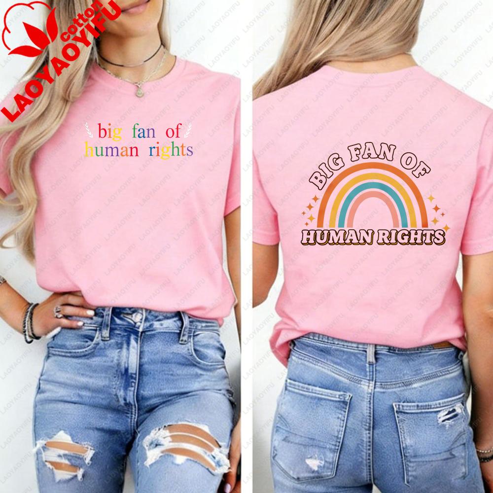 Big Fan of HuUnisex Rights Graphic TShirt Retro Rainbow Print On Front Back Crew Neck Short Sleeve Tee for Unisex Unisex Tops