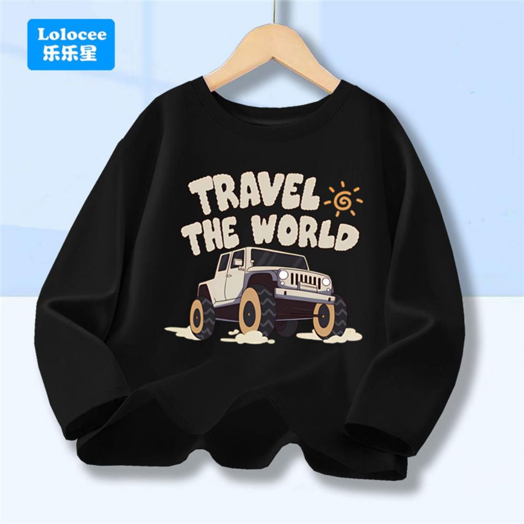 Off Road Cartoon Car Print Graphic Tops for Women, Spring Autumn Women's Long Sleeve Pickup Truck Tees