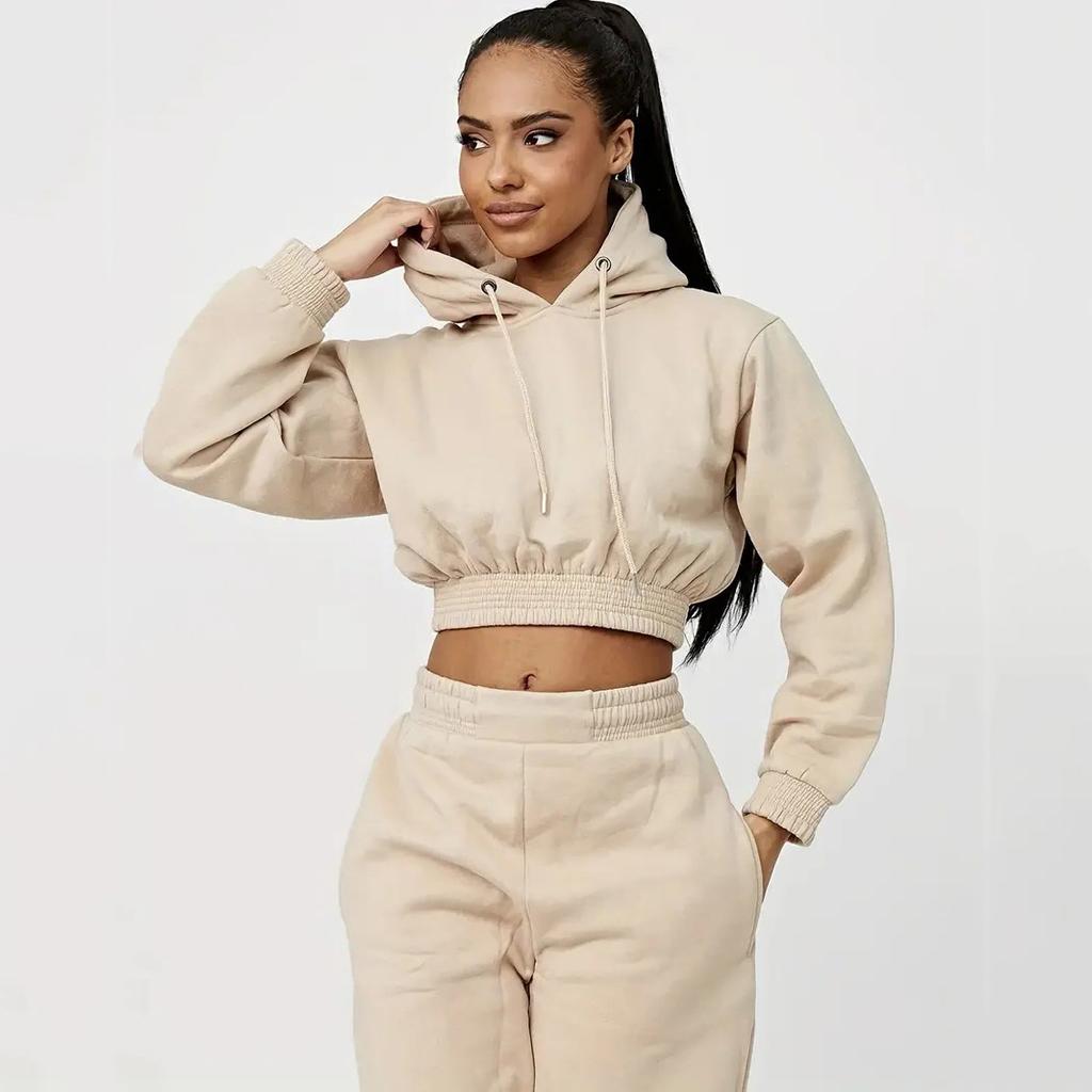1116 European and American women's clothing velvet urban leisure sports leisure drawstring hooded trousers set