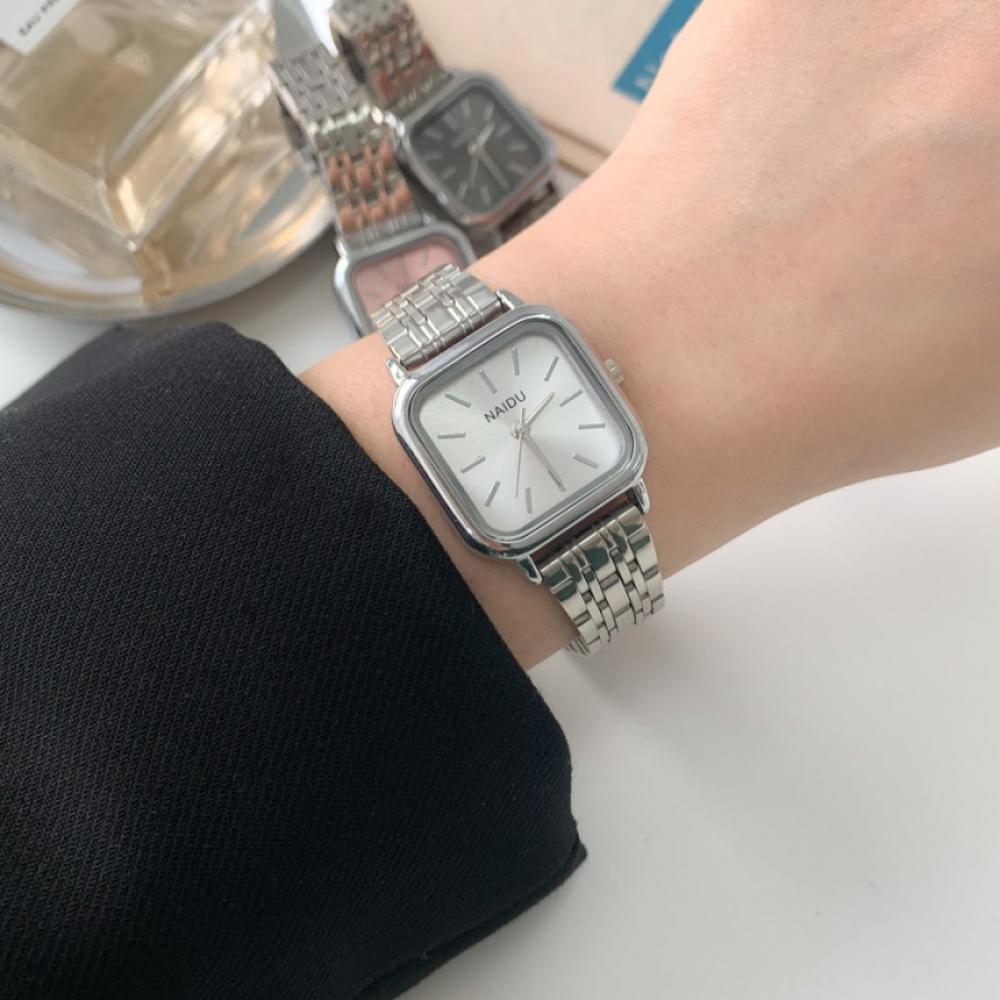 

Blue City [No Bae] Квадратные серебряные металлические наручные часы 3 цвета Watch Setup Square white