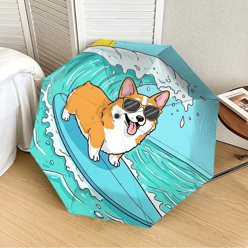 

1pc Surfing Dog Automatic Folding Umbrella, 8-Rib Durable Frame, Durable Foldable Design - Elegant Gift for Commute yy251210068