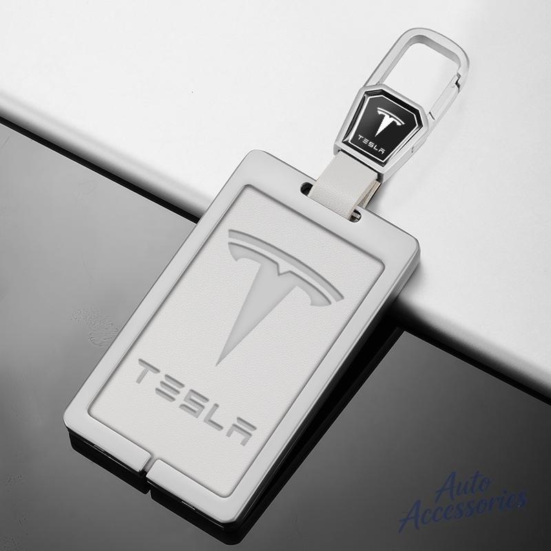 Leder Auto NFC Karten Schlüssel Etui Hülle Zinklegierung Schutzschale Schlüsselanhänger Für Tesla Model 3 Model Y Model S X Schlüsselanhänger Zubehör